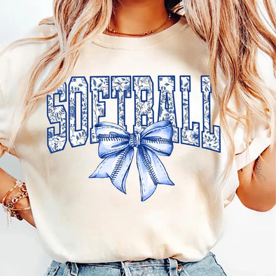 Softball Floral Toile Blue - DTF Transfer