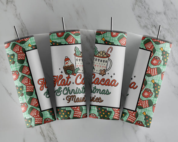 Hot Cocoa & Christmas Movies  - 20 oz Skinny Tumbler Sublimation Transfers