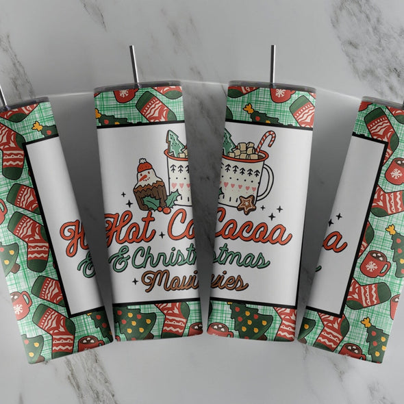 Hot Cocoa & Christmas Movies  - 20 oz Skinny Tumbler Sublimation Transfers