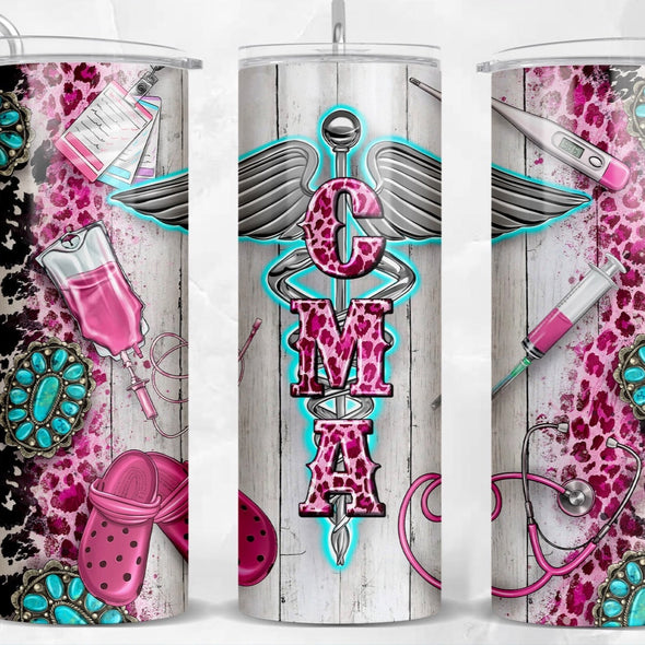 CMA Certified Medical Assistant - 20 oz Skinny Tumbler Sublimation Transfers