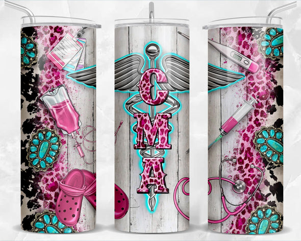 CMA Certified Medical Assistant - 20 oz Skinny Tumbler Sublimation Transfers