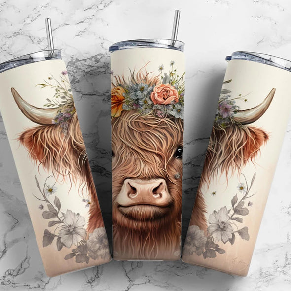 Highland Cow  - 20 oz Skinny Tumbler Sublimation Transfers