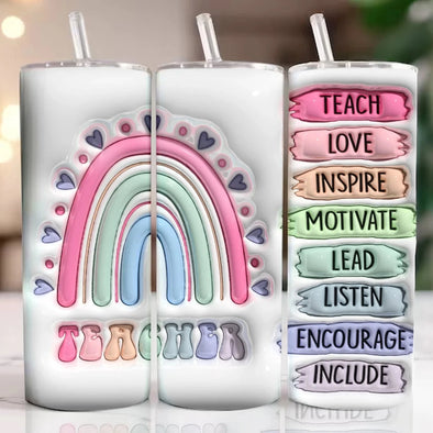 3D Inflated Teacher Tumbler - 20 oz Skinny Tumbler Sublimation Transfers