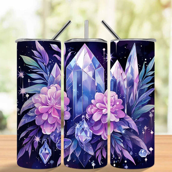 Crystals With Flowers  - 20 oz Skinny Tumbler Sublimation Transfers