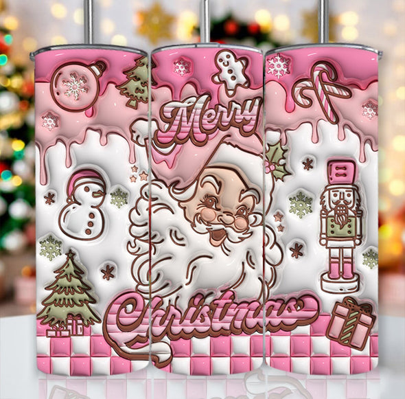 Merry Christmas Pink - 20 oz Skinny Tumbler Sublimation Transfers