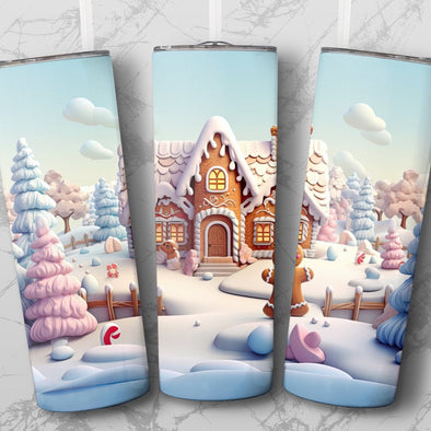 3D Gingerbread House  - 20 oz Skinny Tumbler Sublimation Transfers