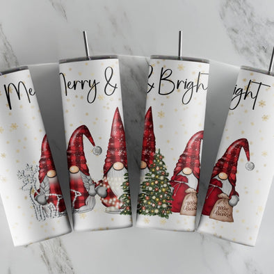 Merry & Bright Gnomes- 20 oz Skinny Tumbler Sublimation Transfers