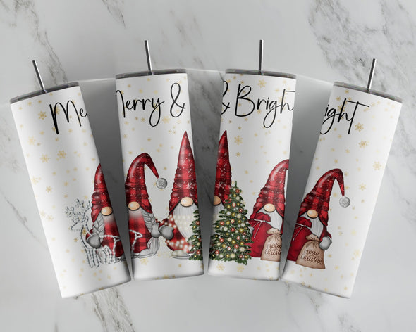 Merry & Bright Gnomes- 20 oz Skinny Tumbler Sublimation Transfers