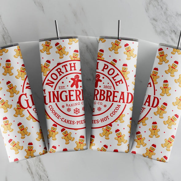 North Pole Gingerbread Bakery  - 20 oz Skinny Tumbler Sublimation Transfers