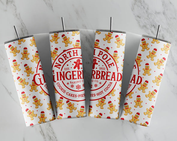 North Pole Gingerbread Bakery  - 20 oz Skinny Tumbler Sublimation Transfers