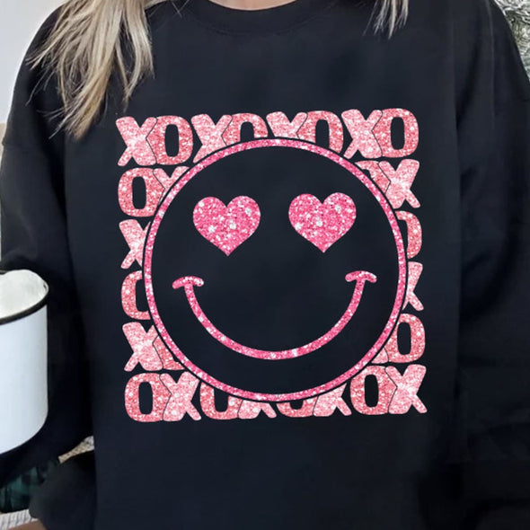 XoXo Smiley Face Sequins Glitter - DTF Transfer