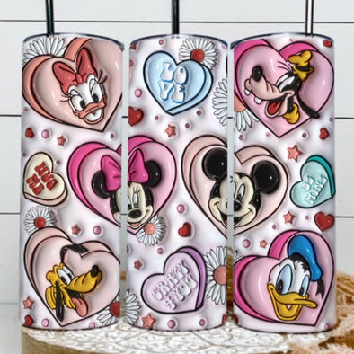 3D Inflated Cartoon Valentine - 20 oz Skinny Tumbler Sublimation Transfers
