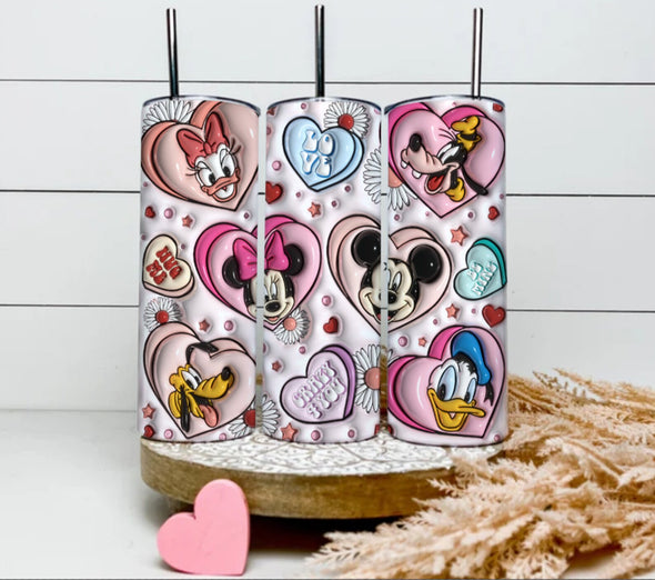 3D Inflated Cartoon Valentine - 20 oz Skinny Tumbler Sublimation Transfers