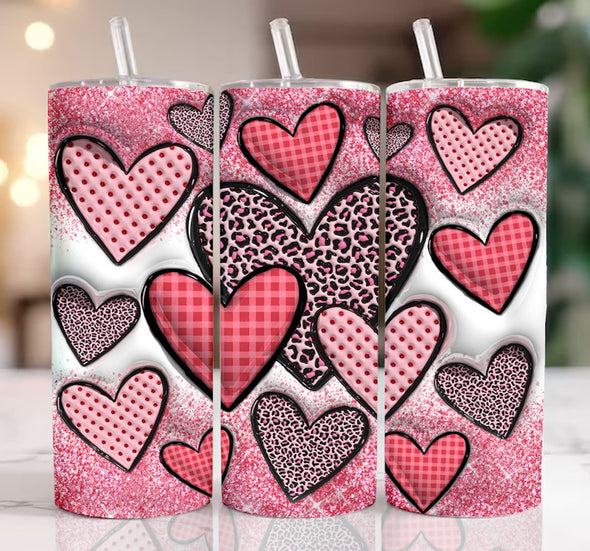 3D Valentine Hearts Inflated Tumbler Wrap - 20 oz Skinny Tumbler Sublimation Transfers
