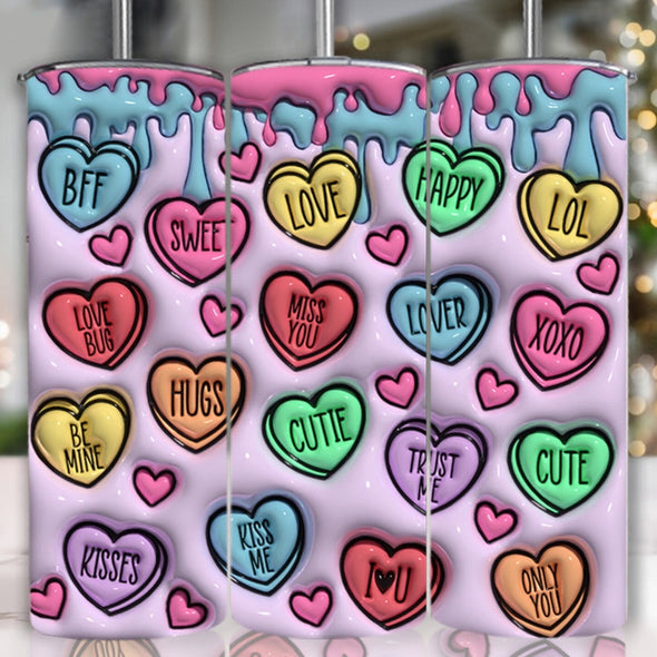 3D Conversation Hearts  - 20 oz Skinny Tumbler Sublimation Transfers