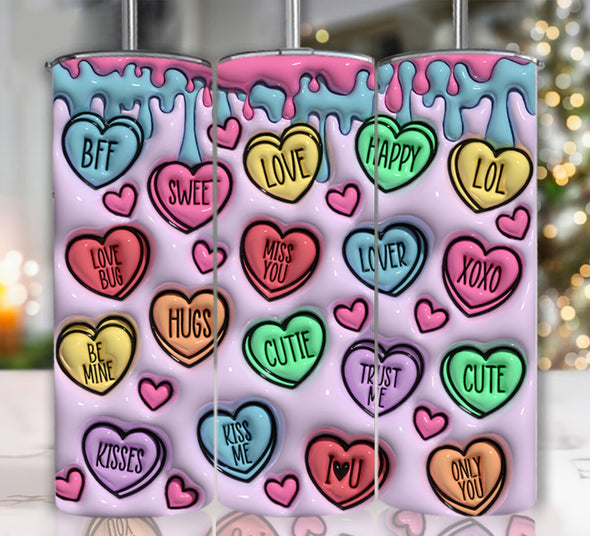 3D Conversation Hearts  - 20 oz Skinny Tumbler Sublimation Transfers