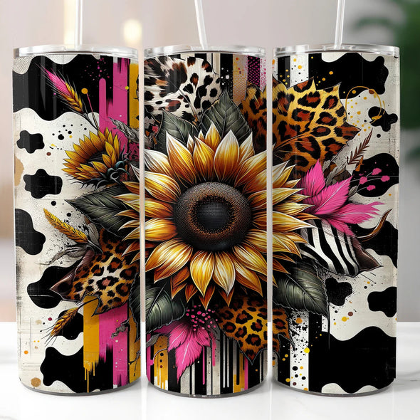 Sunflower Cow Print - 20 oz Skinny Tumbler Sublimation Transfers