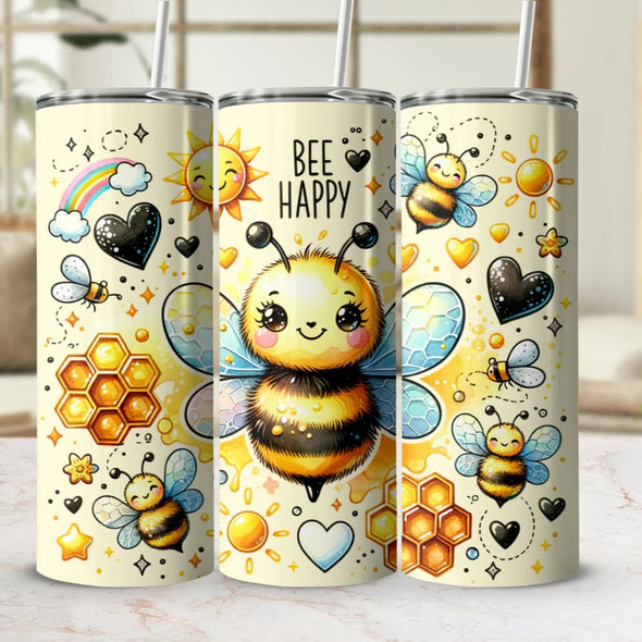 Bee Happy - 20 oz Skinny Tumbler Sublimation Transfers