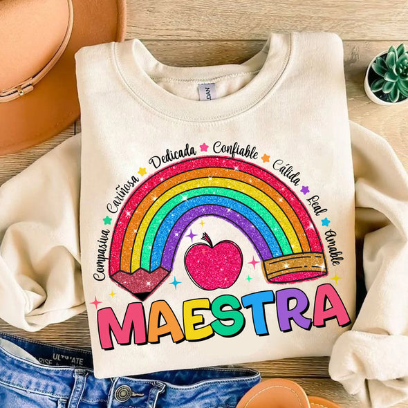 Spanish Teacher Rainbow Pencil - DTF