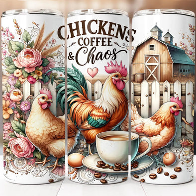 Chickens Coffee & Chaos - 20 oz Skinny Tumbler Sublimation Transfers