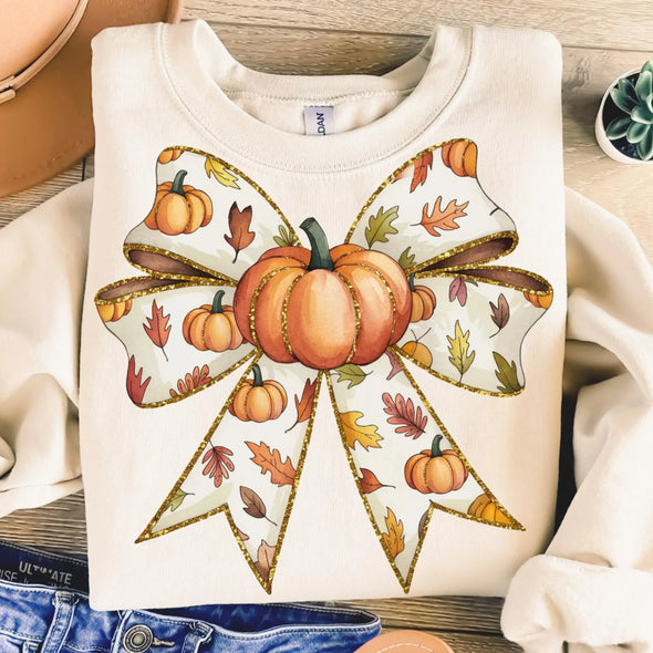 Vintage Fall Pumpkin Bow  - DTF Transfer