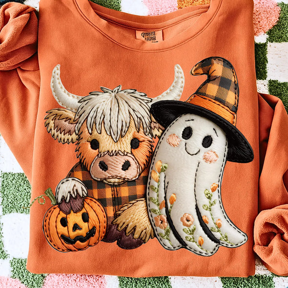 Faux Embroidery fall highland cow  - DTF Transfer