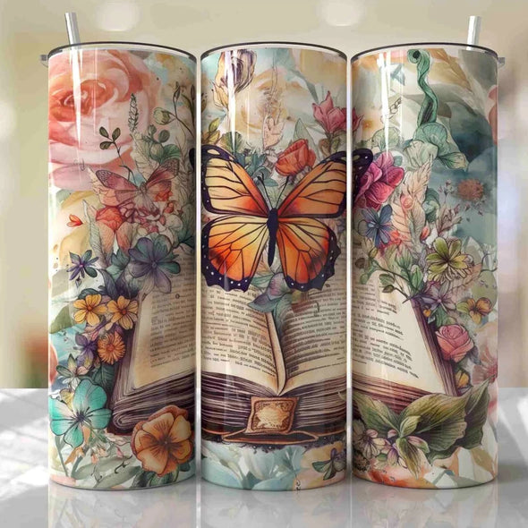 Floral Butterfly Book - 20 oz Skinny Tumbler Sublimation Transfers