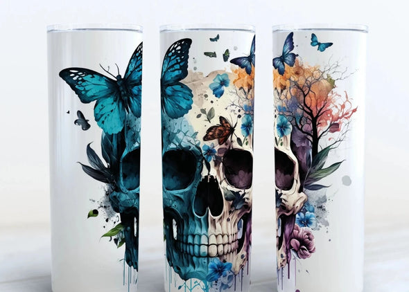 Skull With Waterfall - 20 oz Skinny Tumbler Sublimation Transfers