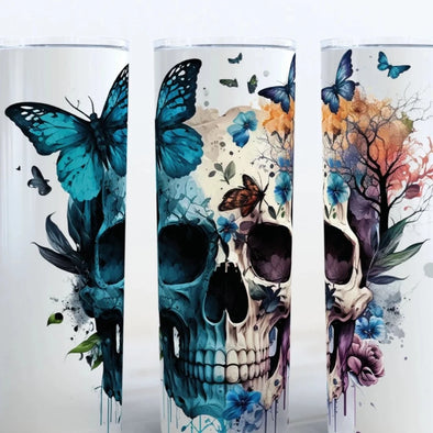 Skull With Waterfall - 20 oz Skinny Tumbler Sublimation Transfers