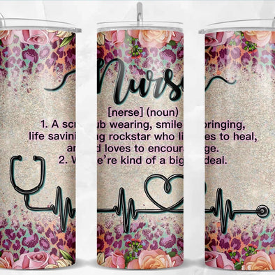 Nurse Definition With Flowers - 20 oz Skinny Tumbler Sublimation Transfers