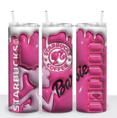 3D Pink Coffee - 20 oz Skinny Tumbler Sublimation Transfers