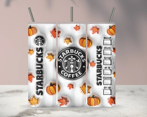 3D Inflated Puff Coffee Fall Autumn Season - 20 oz Skinny Tumbler Sublimation Transfers