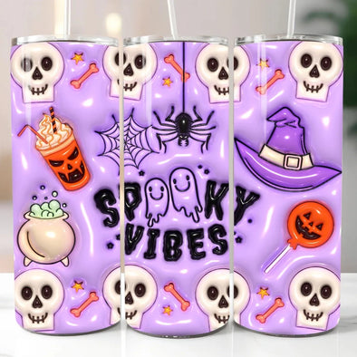 Spooky Vibes Purple 3D Effect 20oz Tumbler Wrap - Printed Vinyl