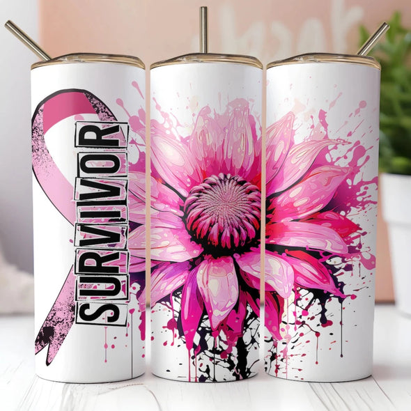 Breast Cancer Survivor  - 20 oz Skinny Tumbler Sublimation Transfers