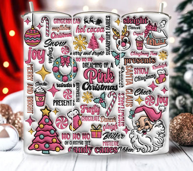 Pink Christmas Inflated - 20 oz Skinny Tumbler Sublimation Transfers