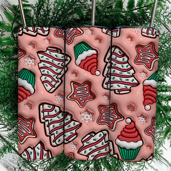 Pink Christmas Tree Cakes - 20 oz Skinny Tumbler Sublimation Transfers