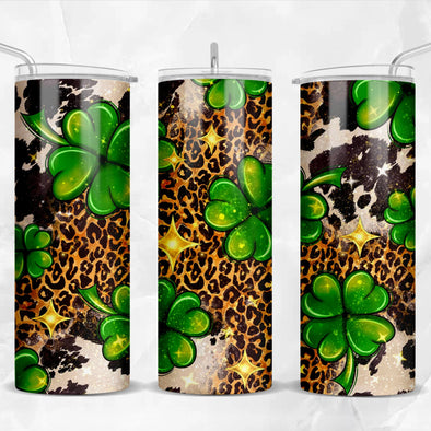 Shamrock Cowhide With Leopard - 20 oz Skinny Tumbler Sublimation Transfers