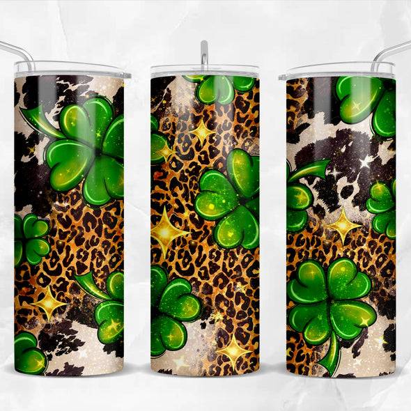 Shamrock Cowhide With Leopard - 20 oz Skinny Tumbler Sublimation Transfers