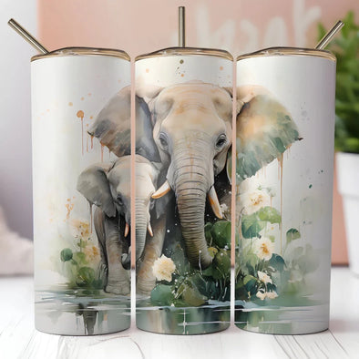 Mom and Baby Elephant - Inflated 20 oz Skinny Tumbler Sublimation Transfers