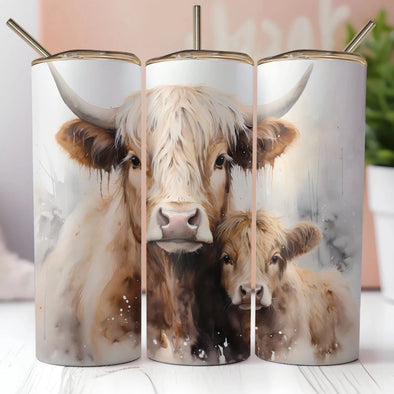 Mom and Baby Highland Cow - Inflated 20 oz Skinny Tumbler Sublimation Transfers