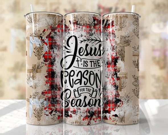 Jesus Is The Reason For The Season Flannel- 20 oz Skinny Tumbler Sublimation Transfers