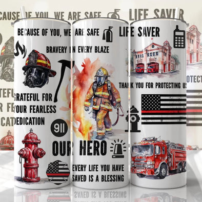 Firefighter Words  - 20 oz Skinny Tumbler Sublimation Transfers