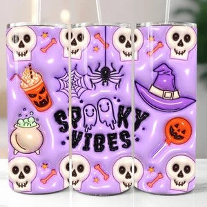 3D Inflated Puffy Tumbler Wrap Spooky Vibes  - 20 oz Skinny Tumbler Sublimation Transfers