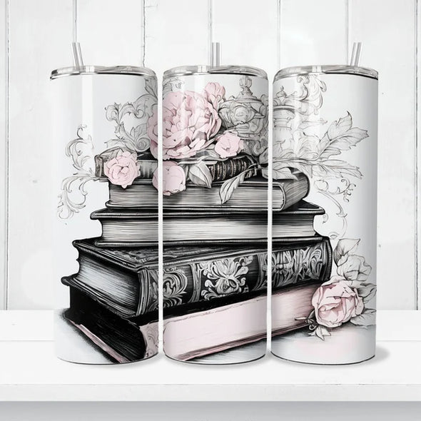 Books With Flowers - 20 oz Skinny Tumbler Sublimation Transfers