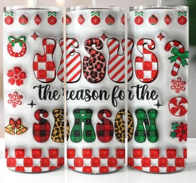 Jesus Is The Reason For The Season Checkered - 20 oz Skinny Tumbler Sublimation Transfers