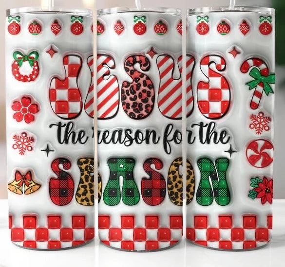 Jesus Is The Reason For The Season Checkered - 20 oz Skinny Tumbler Sublimation Transfers