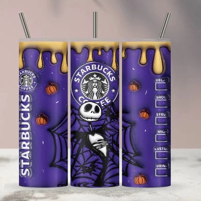 Skellington Coffee Bucks Halloween 3D Inflated  20 oz Skinny Tumbler Sublimation Transfers