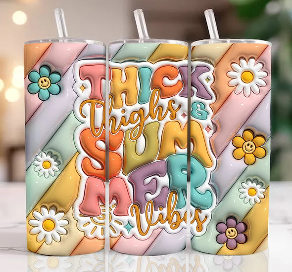 3D Thick Thighs Summer Vibes - 20 oz Skinny Tumbler Sublimation Transfers