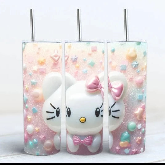 Hello  Kitten  20 oz Skinny Tumbler Sublimation Transfers