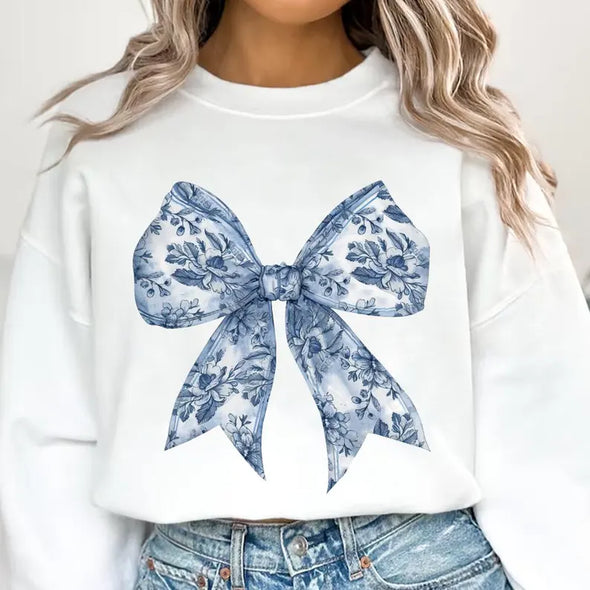 Blue Floral Bow - DTF